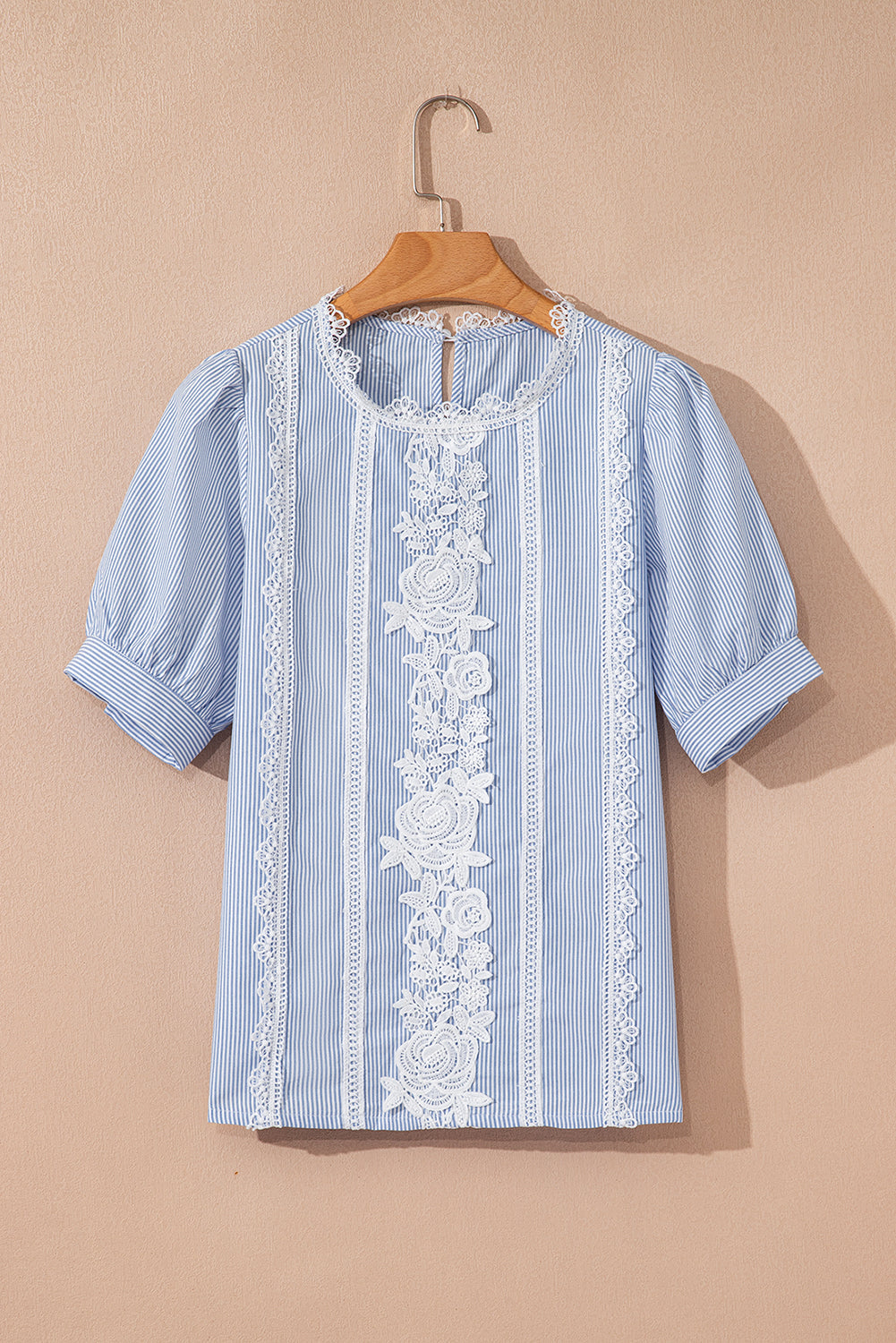 Blue Stripe Floral Lace Blouse RTS